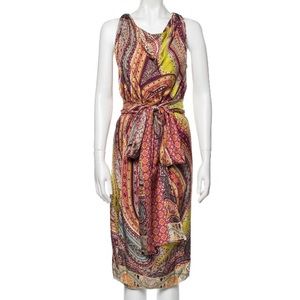 Etro 100% silk paisley print tie dress IT42 US6